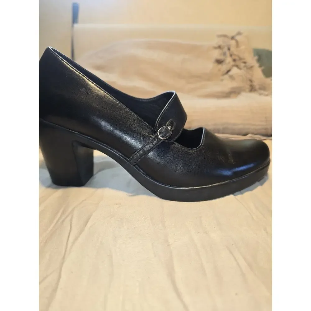 Black leather Mary Jane Dansko chunky block heel womens shoes pumps sz 38 7.5